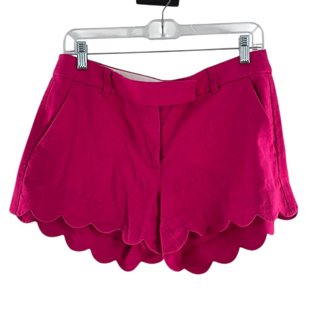 J Crew Scalloped Hem‎ Shorts Size 4 Pink Linen Cotton Blend